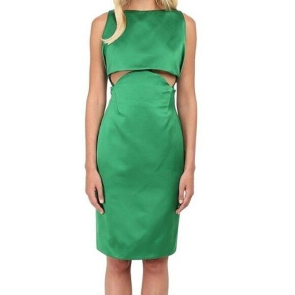Zac Posen Kelly Green Satin Cocktail Dress Cut Out Pencil Skirt Sz 8 NWT